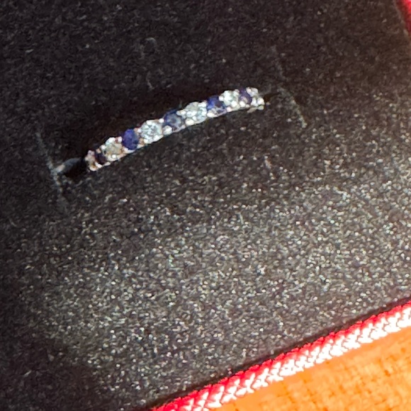 Petite Genuine Ceylon Sapphire and Natural Diamond eternity band - Picture 4 of 4